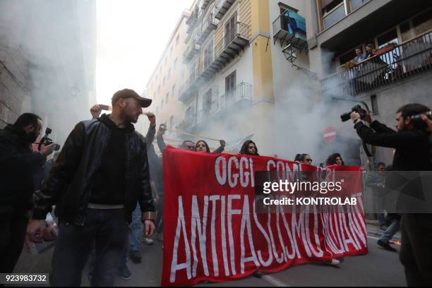 The protesters during the anti-fascist march in Palermo organized by the ANPI, the left forces and the social centers.
