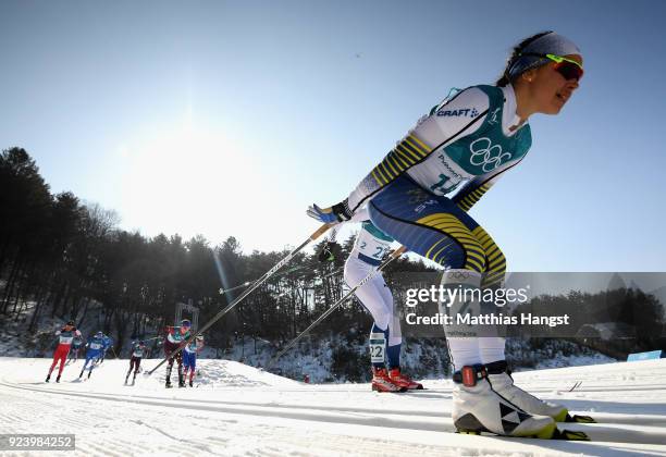 Anna Haag of Sweden competes during the Ladies' 30km Mass Start Classic on day sixteen of the PyeongChang 2018 Winter Olympic Games at Alpensia...
