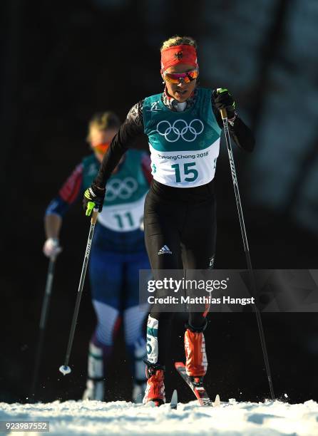 Stefanie Boehler of Germany competes during the Ladies' 30km Mass Start Classic on day sixteen of the PyeongChang 2018 Winter Olympic Games at...