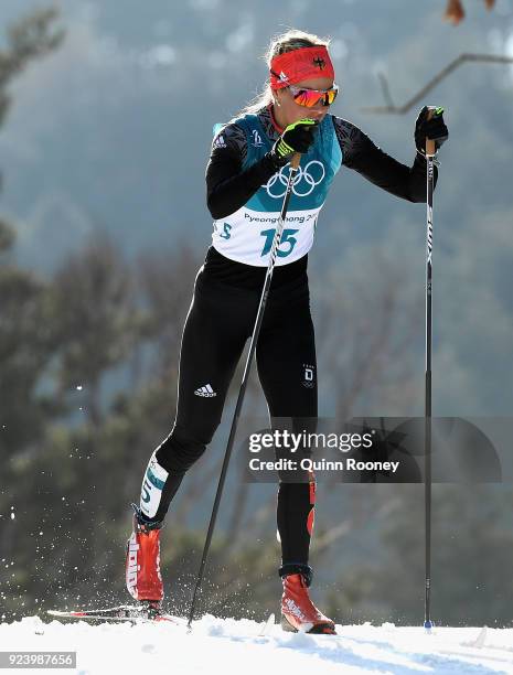 Stefanie Boehler of Germany competes during the Ladies' 30km Mass Start Classic on day sixteen of the PyeongChang 2018 Winter Olympic Games at...