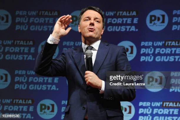 The Italian politician and leader of the Democratic Party Matteo Renzi holds a political rally on February 24, 2018 in Livorno, Italy. The former...
