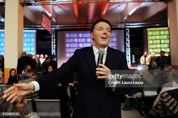 The Italian politician and leader of the Democratic Party Matteo Renzi holds a political rally on February 24, 2018 in Livorno, Italy. The former...