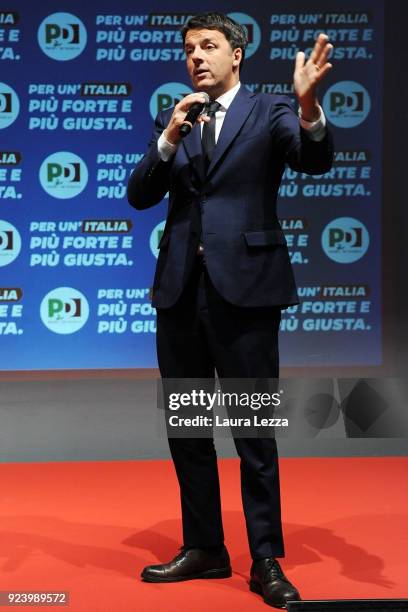 The Italian politician and leader of the Democratic Party Matteo Renzi holds a political rally on February 24, 2018 in Livorno, Italy. The former...