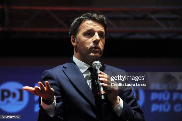 The Italian politician and leader of the Democratic Party Matteo Renzi holds a political rally on February 24, 2018 in Livorno, Italy. The former...