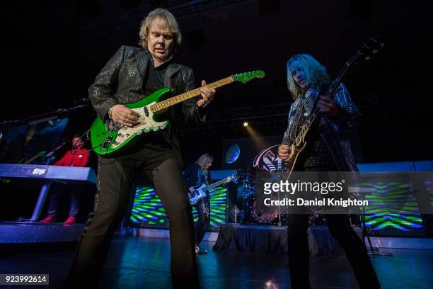 Musicians James "JY" Young and Tommy Shaw of Styx perform on stage at Pala Casino Resort and Spa on February 24, 2018 in Pala, California.