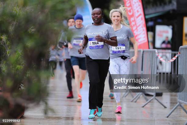 Laureus Academy Member Tegla Loroupe runs during the Laureus Sport for Good Run prior to the 2018 Laureus World Sports Awards - Monaco on February...