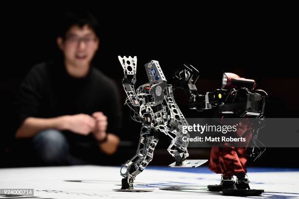 Robots fight during the 32nd ROBO-ONE tournament on February 25, 2018 in Tokyo, Japan. According to the organizer, the ROBO-ONE, held by the Biped...