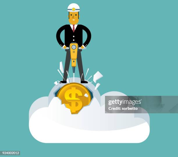 digging money - jackhammer - friendly rivalry stock illustrations