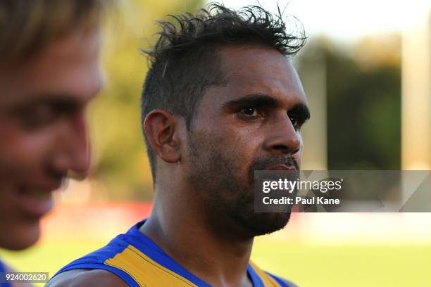 Lewis Jetta of the Eagles walks from the field after winning the JLT Community Series AFL match between the West Coast Eagles and the Port Adelaide...