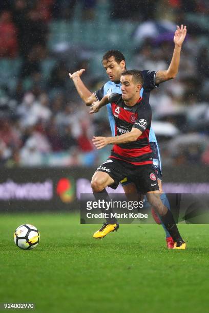Bobo of Sydney FC and Steven Lustica of the Wanderers compete for the ball during the round 21 A-League match between Sydney FC and the Western...