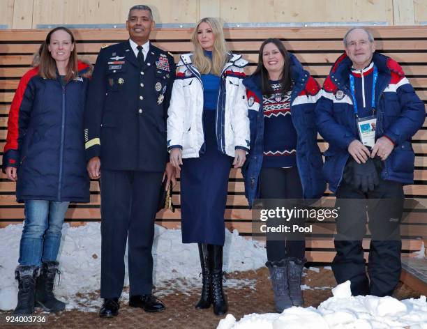 Ivanka Trump poses for a photograph with White House Press Secretary Sarah Huckabee Sanders ; General Vincent K. Brooks, commander of United States...