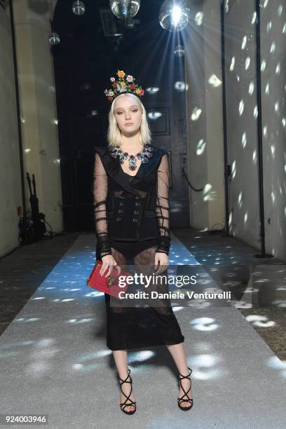 Maddi Waterhouse attends the Dolce & Gabbana Secret & Diamond show during Milan Fashion Week Fall/Winter 2018/19 on February 24, 2018 in Milan, Italy.