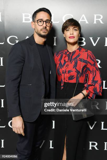 Riccardo Di Pasquale and Roberta Giarrusso attends Bulgari FW 2018 Dinner Party on February 23, 2018 in Milan, Italy.