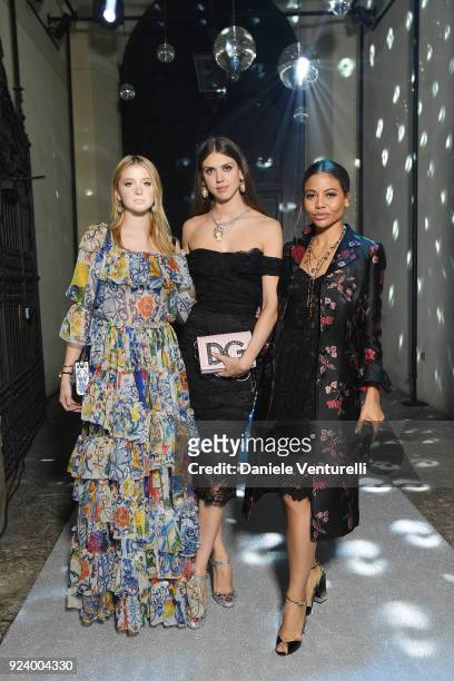 Isabel Getty, Sabrina Percy and Emma Thynn attend the Dolce & Gabbana Secret & Diamond show during Milan Fashion Week Fall/Winter 2018/19 on February...