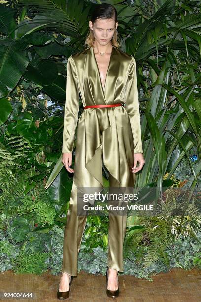 Model walks the runway at the Vionnet Ready to Wear Fall/Winter 2018-2019 fashion show during Milan Fashion Week Fall/Winter 2018/19 on February 23,...