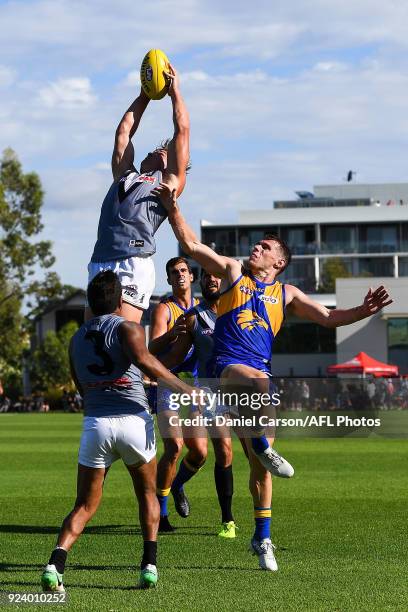 Ollie Wines, Port Adelaide takes a mark during the AFL 2018 JLT Community Series match between the West Coast Eagles and the Port Adelaide Power at...