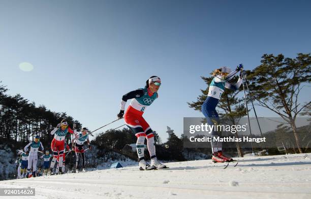 Marit Bjoergen of Norway competes during the Ladies' 30km Mass Start Classic on day sixteen of the PyeongChang 2018 Winter Olympic Games at Alpensia...