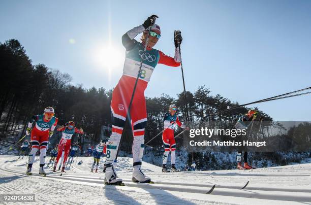 Marit Bjoergen of Norway competes during the Ladies' 30km Mass Start Classic on day sixteen of the PyeongChang 2018 Winter Olympic Games at Alpensia...