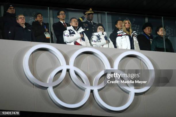 President of the International Olympic Committee Thomas Bach, President Moon Jae-in of South Korea, South Korean first lady Kim Jung-sook and Ivanka...