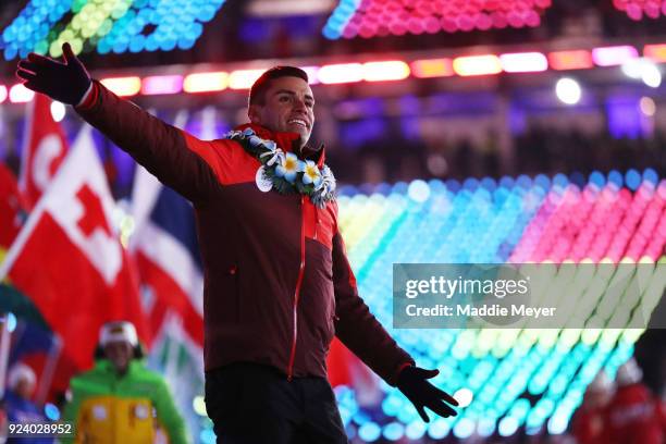Pita Taufatofua of Tonga walks in the Parade of Athletes during the Closing Ceremony of the PyeongChang 2018 Winter Olympic Games at PyeongChang...