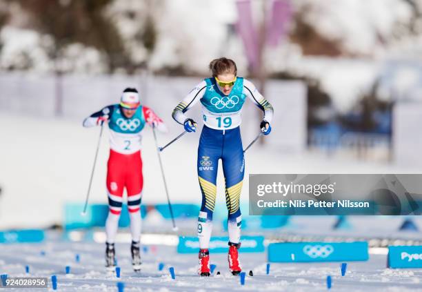 Stina Nilsson of Sweden during womens 30k Mass Start Classic Technique at Alpensia Cross-Country Centre on February 25, 2018 in Pyeongchang-gun,...