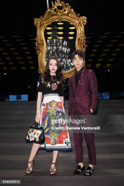Dilraba Dilmurat and Karry Wang attend the Dolce & Gabbana show during Milan Fashion Week Fall/Winter 2018/19 on February 25, 2018 in Milan, Italy.