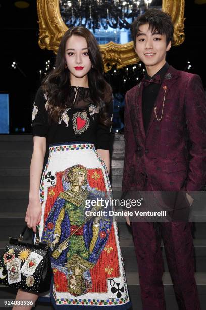 Dilraba Dilmurat and Karry Wang attend the Dolce & Gabbana show during Milan Fashion Week Fall/Winter 2018/19 on February 25, 2018 in Milan, Italy.