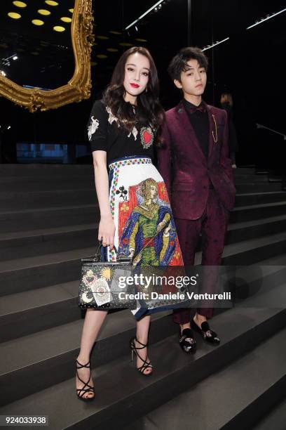 Dilraba Dilmurat and Karry Wang attend the Dolce & Gabbana show during Milan Fashion Week Fall/Winter 2018/19 on February 25, 2018 in Milan, Italy.