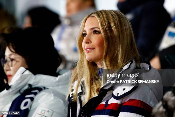 President's daughter and senior White House adviser Ivanka Trump watches the closing ceremony of the Pyeongchang 2018 Winter Olympic Games at the...