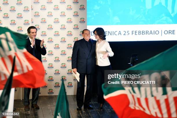 Leader of the Italian right-wing party Forza Italia Silvio Berlusconi , Forza Italia's Lombardia candidate Attilio Fontana and Forza Italia party...