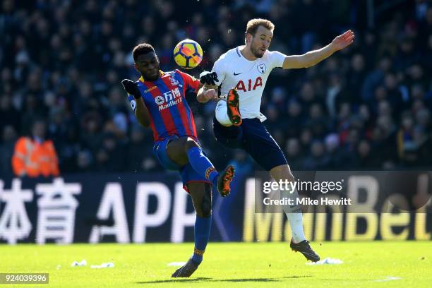 Timothy Fosu-Mensah of Crystal Palace and Harry Kane of Tottenham Hotspur compete for the ball during the Premier League match between Crystal Palace...