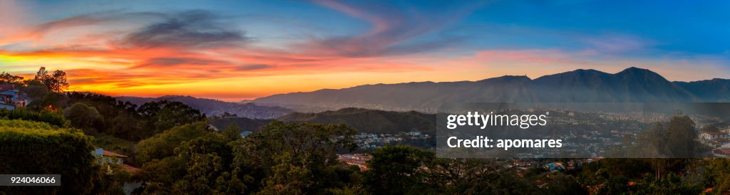 Panoramic image of Caracas city aerial view with El Avila