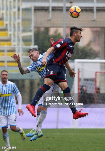 Andrea Nalini of Crotone competes for the ball with Manuel Lazzari of Spal during the serie A match between FC Crotone and Spal at Stadio Comunale...