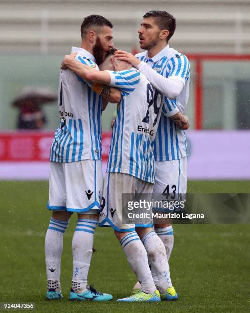 Mirko Antenucci of Spal celebrates after scoring his team's opening goal during the serie A match between FC Crotone and Spal at Stadio Comunale Ezio...