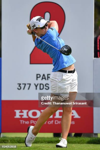 Austin Ernst of United States tees off at 2nd hole during the Honda LPGA Thailand at Siam Country Club on February 25, 2018 in Chonburi, Thailand.