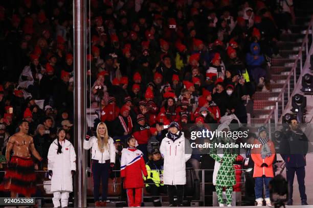 Pita Taufatofua of Tonga, Liu Jiayu of China, Lindsey Vonn of the United States, Kim Ju Sik of North Korea, Yun Sungbin of South Korea, Nao Kodaira...