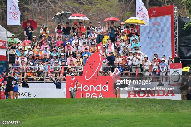 Nelly Korda of United States tees off at 1st hole during the Honda LPGA Thailand at Siam Country Club on February 25, 2018 in Chonburi, Thailand.