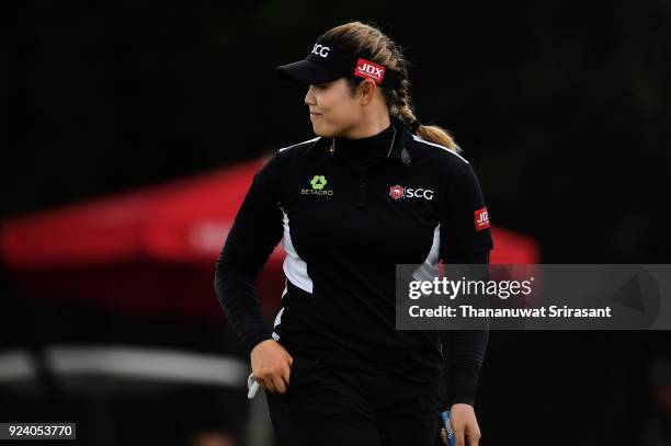 Ariya Jutanugarn of Thailand looks on during the Honda LPGA Thailand at Siam Country Club on February 25, 2018 in Chonburi, Thailand.