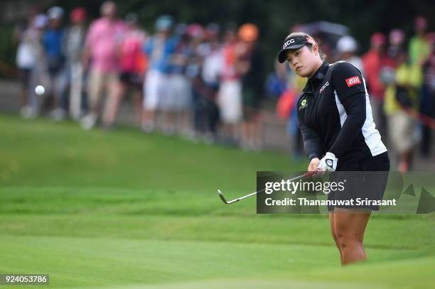 Ariya Jutanugarn of Thailand plays the shot during the Honda LPGA Thailand at Siam Country Club on February 25, 2018 in Chonburi, Thailand.