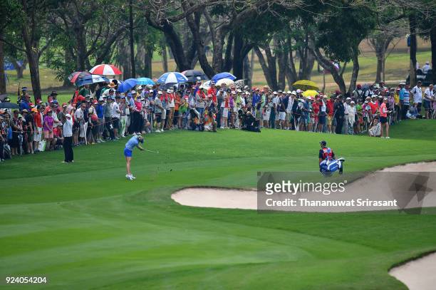 Lexi Thompson of United States plays the shot during the Honda LPGA Thailand at Siam Country Club on February 25, 2018 in Chonburi, Thailand.