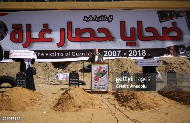 Chairman of Palestinian Charitable Societies, Ahmed Al-Kurd speaks during a press conference titled "Victims of the Gaza Blockade" in Gaza City, Gaza...