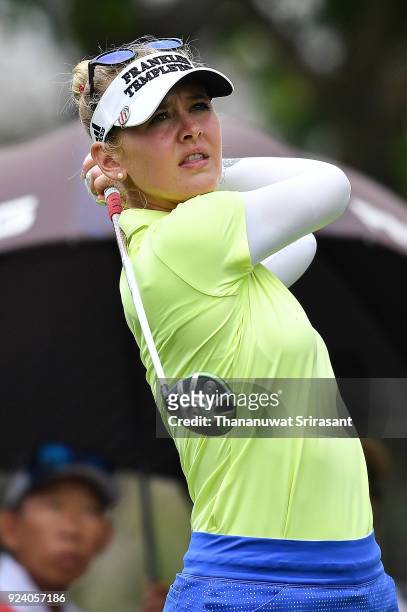 Jessica Korda of United States plays the shot during the Honda LPGA Thailand at Siam Country Club on February 25, 2018 in Chonburi, Thailand.