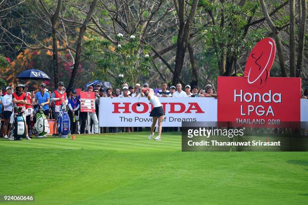 Michelle Wie of United States plays the shot during the Honda LPGA Thailand at Siam Country Club on February 25, 2018 in Chonburi, Thailand.