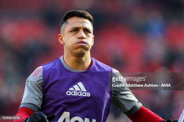 Alexis Sanchez of Manchester United was up prior to the Premier League match between Manchester United and Chelsea at Old Trafford on February 25,...