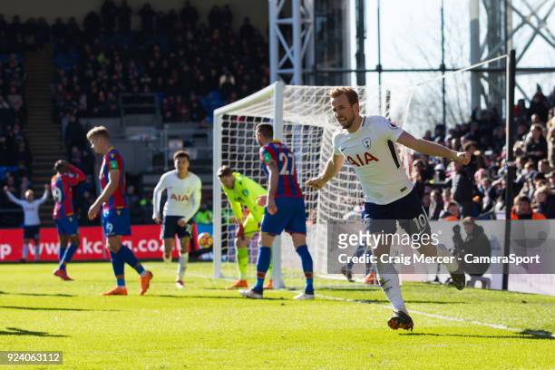 Tottenham Hotspur's Harry Kane celebrates scoring the opening goal during the Premier League match between Crystal Palace and Tottenham Hotspur at...