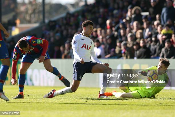 Crystal Palace goalkeeper Wayne Hennessey saves the shot of Dele Alli of Tottenham during the Premier League match between Crystal Palace and...