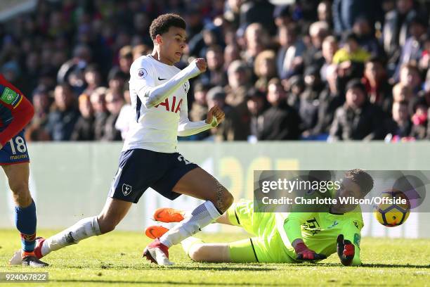 Crystal Palace goalkeeper Wayne Hennessey saves the shot of Dele Alli of Tottenham during the Premier League match between Crystal Palace and...