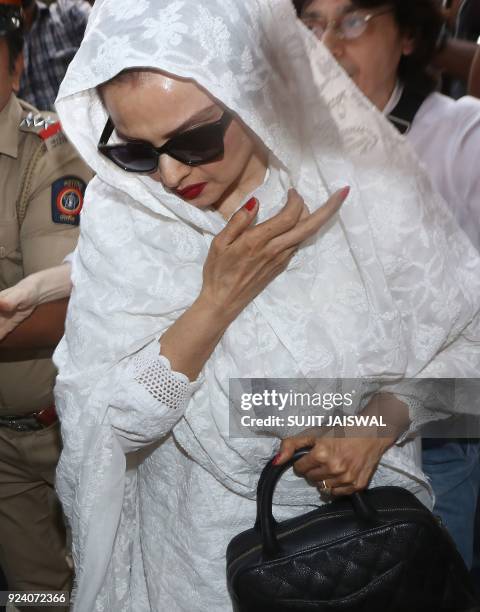 Bollywood actress Rekha arrives at the residence of Anil Kapoor in Mumbai on February 25 following the death of the actress Sridevi Kapoor. Bollywood...