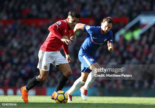 Alexis Sanchez of Manchester United in action with Danny Drinkwater of Chelsea during the Premier League match between Manchester United and Chelsea...