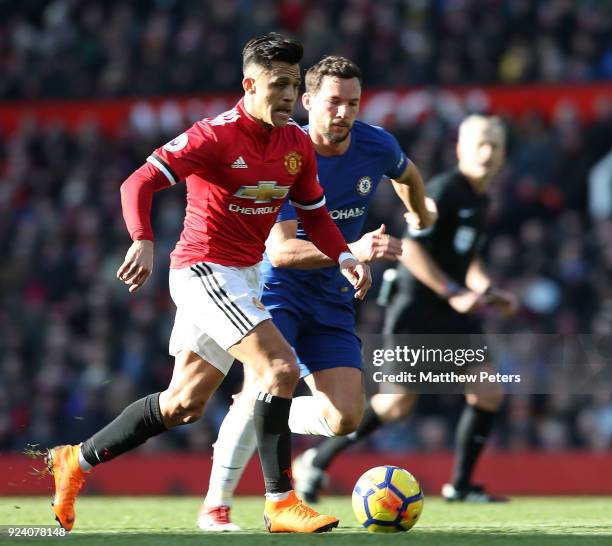 Alexis Sanchez of Manchester United in action with Danny Drinkwater of Chelsea during the Premier League match between Manchester United and Chelsea...